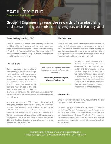 Group 14 Engineering standardizes and streamlines Cx processes with Facility